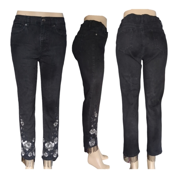 DG2  Diane Black Embellished Beaded Five Pockets Ankle Gorgeous pants Size 8. - Picture 5 of 17